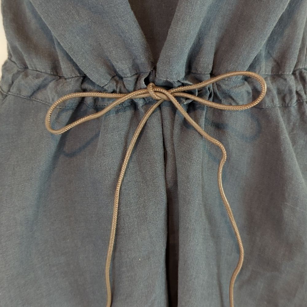 PESERICO Linen Midi Dress Leather Tie Waist XS - Picture 2 of 9